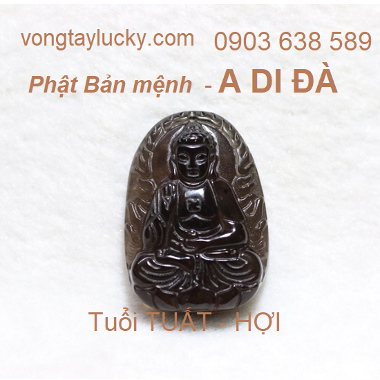 Phật Bản mệnh tuổi 12 con giáp thạch anh khói 3,5x2,5cm Thạch anh khói xám