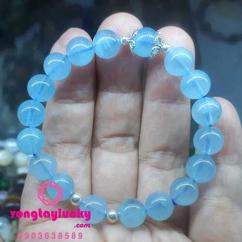 vòng tay đá phong thủy, vòng tay đá Aquamarine, vòng tay tay mệnh thủy, vòn tay nữ, vòng tay mix charm bạc Thái