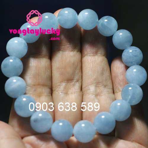 Vòng tay 10,5 li đá Aquamarine  đậm màu (lâu năm) hàng đẹp hạng A cho mệnh thủy, mệnh mộc