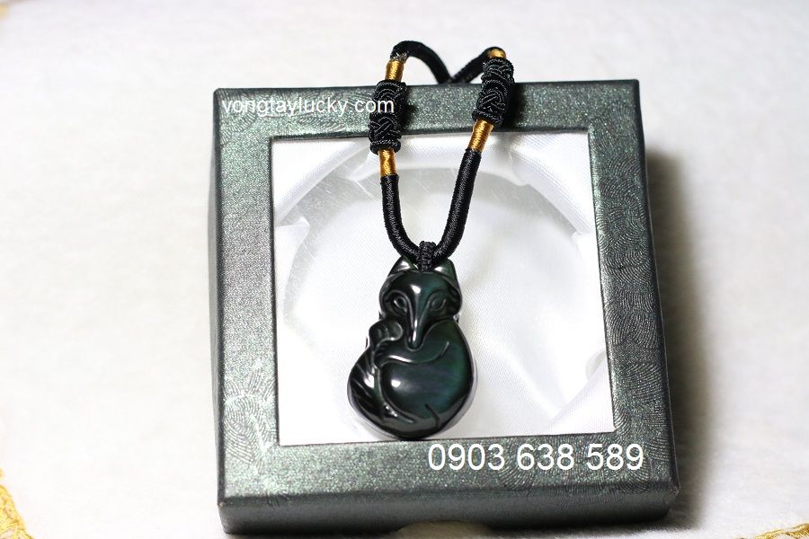 Hồ ly 9 đuôi  3,8 x 2,8x 0.7cm đá hắc ngà thiên nhiên (Obsidian) đã qua kiểm định cá tính đàn ông