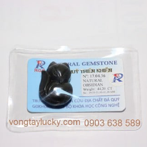  Dây chuyền hồ ly đá thủy tinh núi lửa thiên nhiên  Obsidian 3x2cm đã kiểm định 