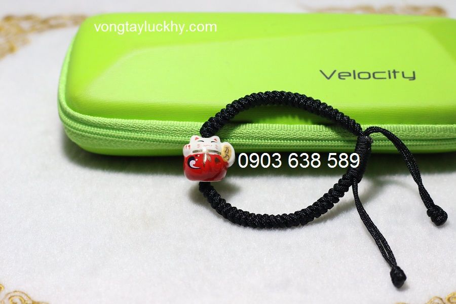 Vòng tay mèo Đại Phúc Maneki Neko MS0005 dây rút đen tròn: