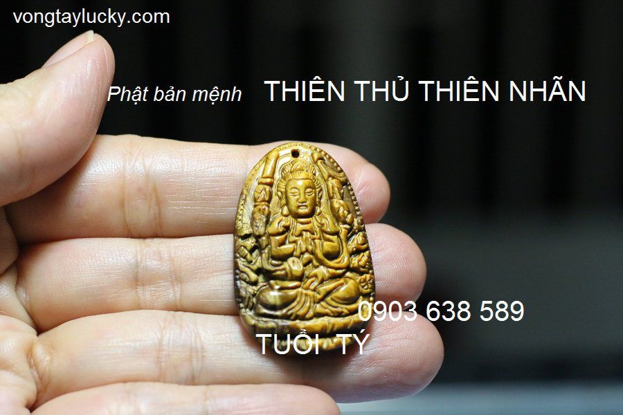 Phật bản mệnh đá mắt hổ  cho TUỔI TÝ  3,5 x2,5 cm (Thiên thủ thiên nhãn)