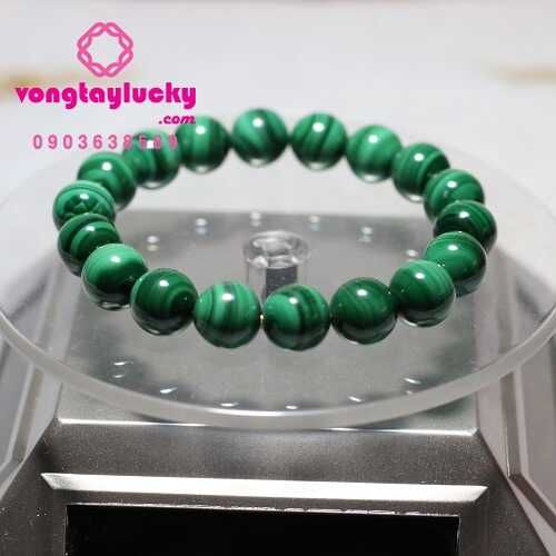 Vòng tay phng thủy đá lông công 9,6li (Malachite) thiên nhiên 100%