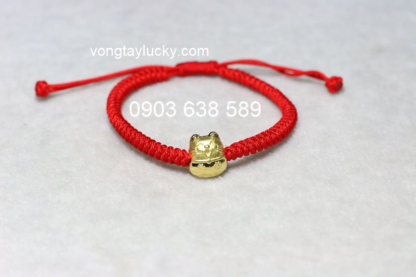 Vòng tay mèo Nhật bản Maneki Neko bạc thật 925 xi vàng dây dây rút Thái kiểu tròn thắt tay tại shop.