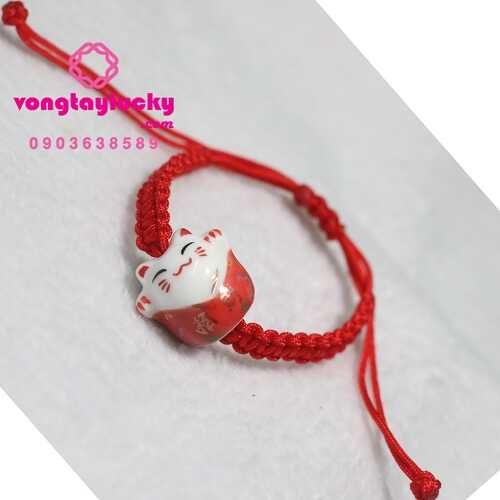 Vòng tay mèo cát tường Maneki Neko màu đỏ vẩy 2 tay MS0007dây đỏ