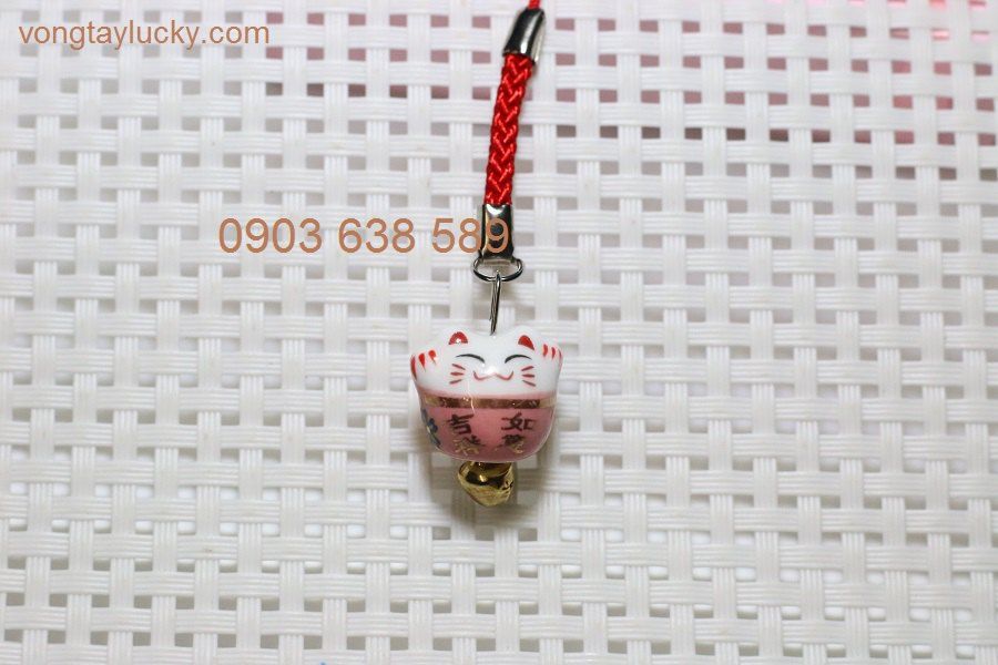 Móc điện thoại mèo sứ Màu Hồng MANEKI NEKO LMSL014: