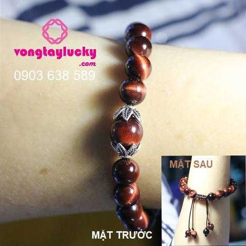 Vòng tay đá mắt hổ đỏ hạt tròn 8li đẹp mix charm bạc thật 925 cho mệnh hỏa, mệnh thổ: