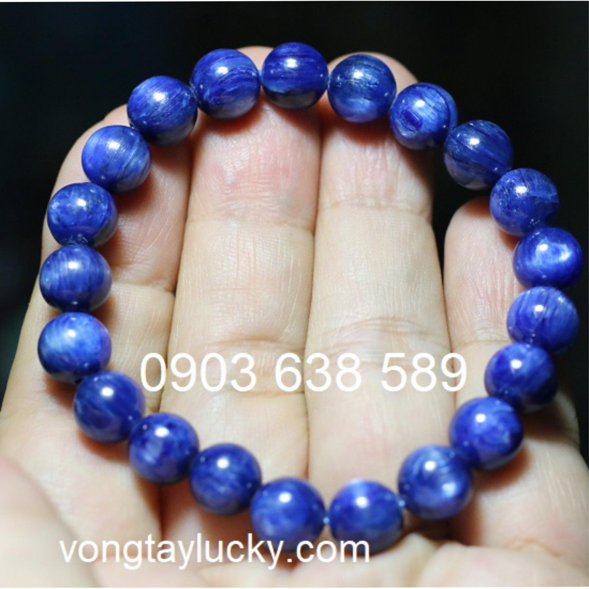 Vòng tay 8,5li  đá Sapphire nước (Kyanite) thiên nhiên hạt tròn thật đẹp: