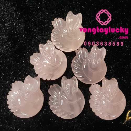 Mặt hồ ly thạch anh hồng 2 x 3 cm thiên nhiên 3A hợp mệnh Hỏa và Thổ