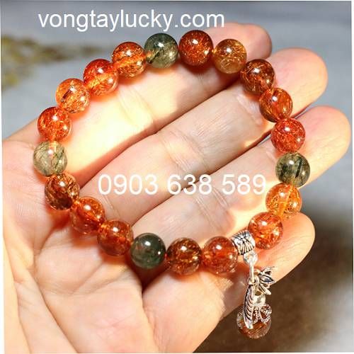 Thạch anh tóc tam tài 9li 5A mix charm bạc Thái 925 hàng VIP rất xinh sức khỏe, tài lộc, may mắn