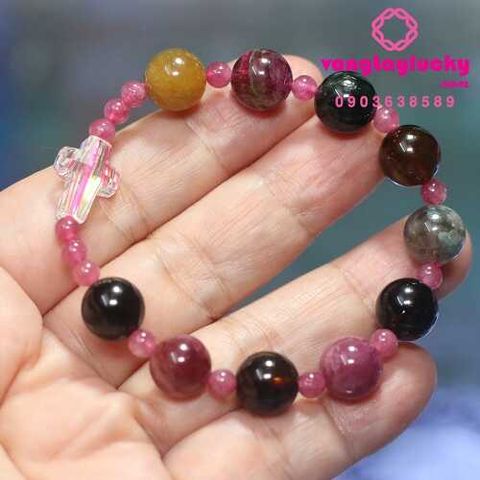 chuỗi mân côi ngũ sắc, chuỗi mân côi đá tourmaline, vòng tay phong thủy, vòng tay đá quý, vòng tay công giáo, trang sức công giáo, vòng tay đá phong thủy