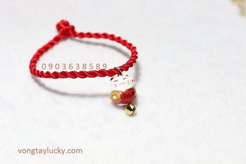 [Mới] Vòng tay mèo sứ đỏ may mắn MANEKI NEKO cho mùa thi trắng đỏ ôm đồng xu may mắn MS0051