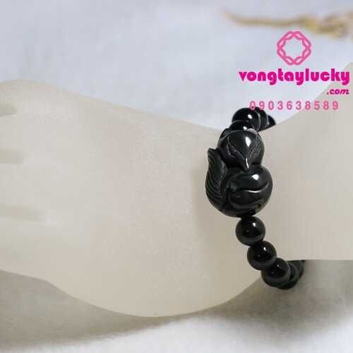 Vòng tay hồ ly 9 đuôi 1,2x 2,8cm đá núi lửa Obsidian 100% thiên nhiên hàng đẹp 8li tác dụng CỰC MẠNH