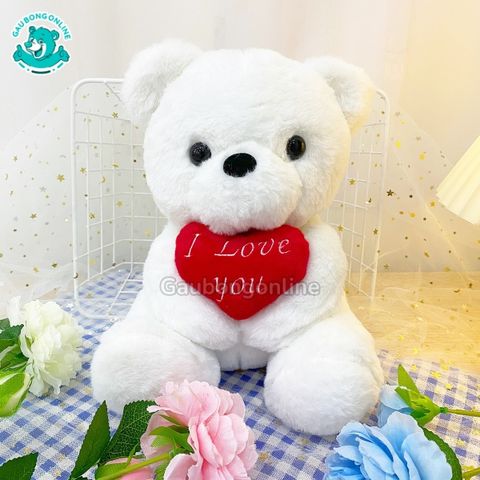 Gấu Bông Teddy Trắng Ôm Tim