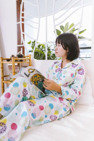  Pyjamas Nữ Hoa Tròn Tím 