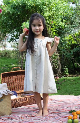  Đầm Linen Bé Thêu Ong Hoa 