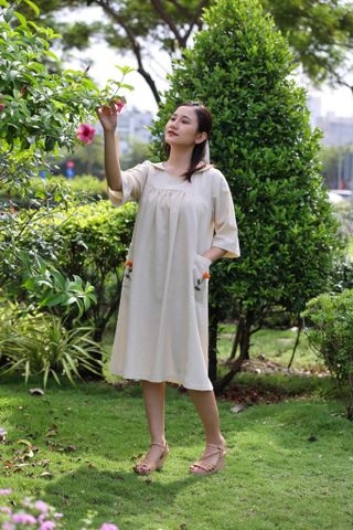  Đầm Linen Nữ Túi Hoa 