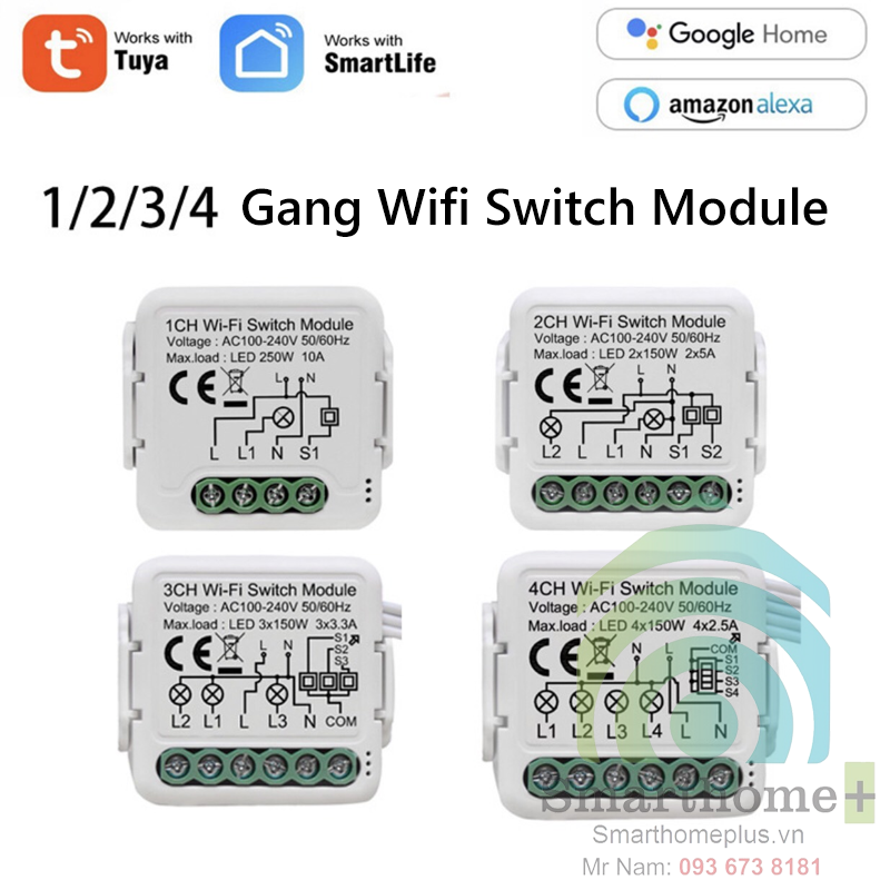 Công Tắc Module Wifi Hỗ Trợ Công Tắc Tay Tuya CH