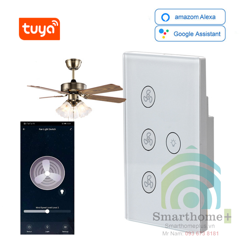 Công Tắc Điều Khiển Quạt Trần Có Đèn Wifi Tuya SHP-DF2