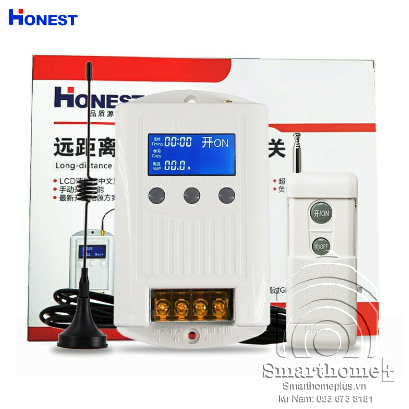 Công Tắc Điều Khiển Từ Xa 2Km 40A Có Hẹn Giờ Tắt Honest HT-8220W