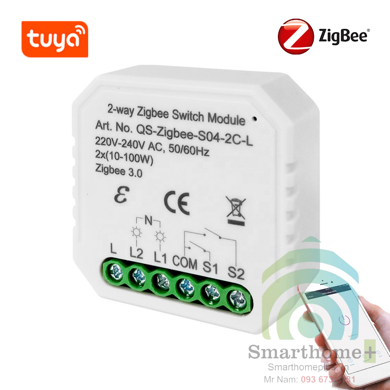 Công Tắc Module Zigbee 2 Cổng Hỗ Trợ Công Tắc Tay Tuya SHP-ZSA2