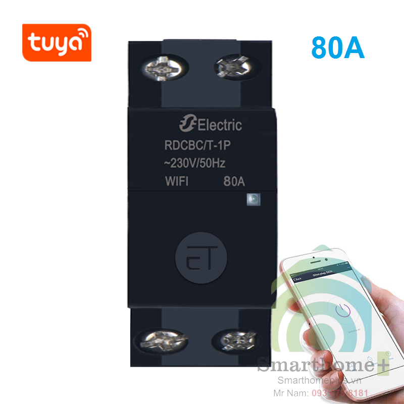 Công Tắc Wifi Công Suất Lớn Lắp Tủ Điện 80A 1Pha Tuya SHP-CB6B