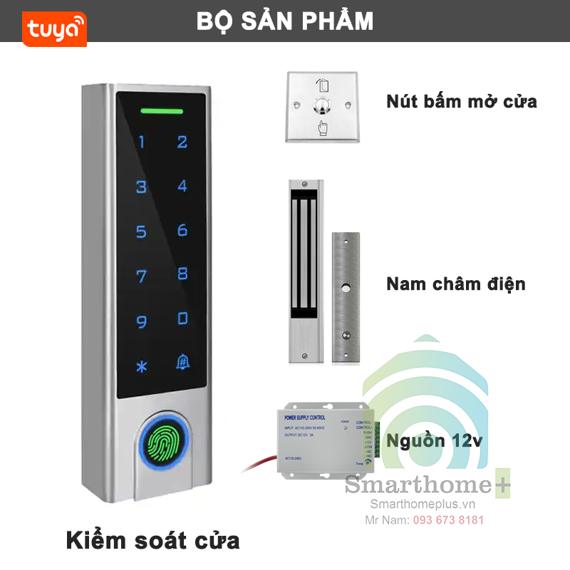 Bộ Kiểm Soát Cửa Vân Tay Mã Số Thẻ Từ Cho Nhà Trọ Chung Cư Mini Wifi Tuya KSC HF3