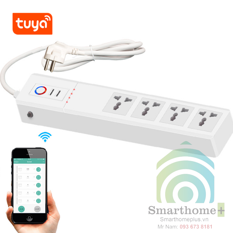 Ổ Cắm 4 Cổng Kéo Dài 15A Điều Khiển Qua Wifi Tuya TC4