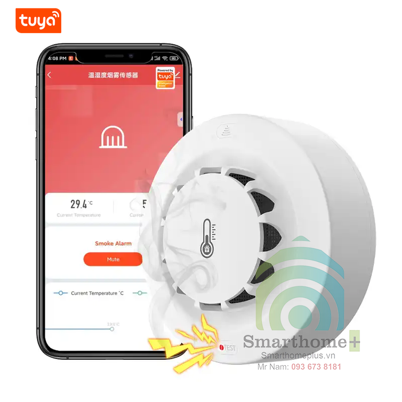 Đầu Báo Khói Nhiệt Độ Độ Ẩm Báo Động Hỏa Hoạn Wifi Tuya ST-3v3