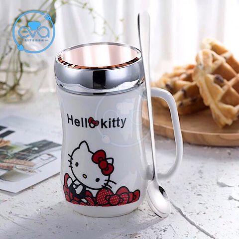  Ly Sứ Giữ Nhiệt Nắp Gương Hoạ Tiết Hoạt Hình Mèo Kitty 