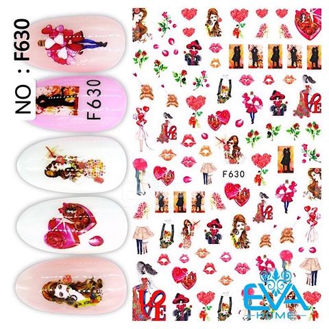  Miếng Dán Móng Tay 3D Nail Sticker Tráng Trí Hoạ Tiết Chủ Đề Tình Yêu F630 