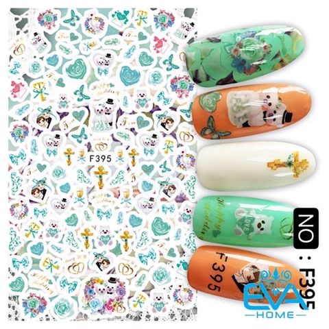  Miếng Dán Móng Tay 3D Nail Sticker Hoạt Hình Chú Gấu Tình Yêu F395 