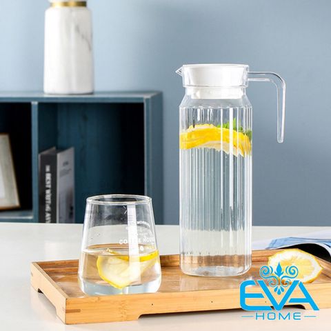  Bình Thuỷ Tinh Đựng Nước 1.1L Quai Cầm Miệng Rót Kẻ Sọc EH1004 Glass Pitcher Striped Jug 1100 ML 