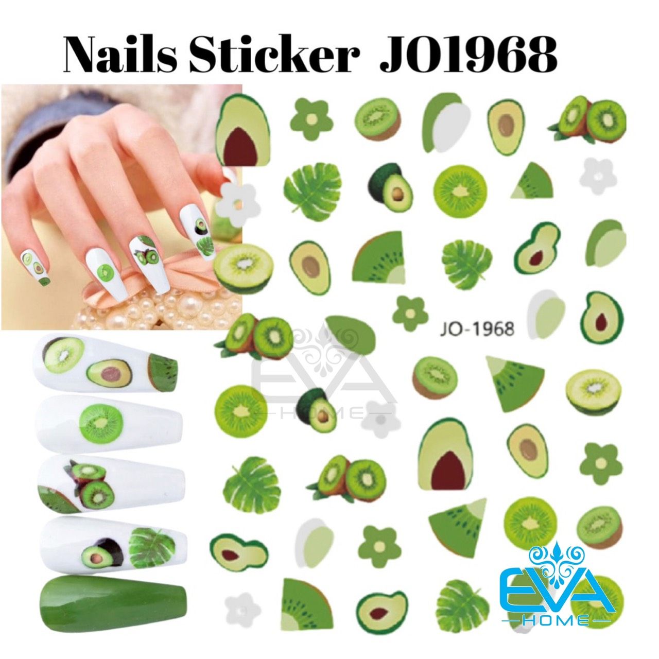 Sticker Dán Móng Tay 3D Dạng Decal Dán Móng Chống Nước Joyful Nails  Hoạ Tiết Tone Màu Lá Cây Trái Bơ Kiwi & Avocado Nail Art Sticker JO1968