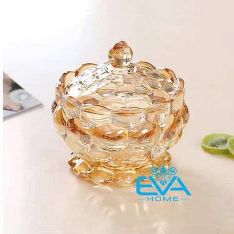  Thố Mứt Thuỷ Tinh Pha Lê Ánh Vàng Hoa Văn Pindoro Nổi Lớn Crystal Glass Sugar Bowl TG5110 Cao Cấp Sang Trọng 