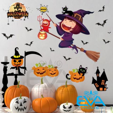  Decal Dán Tường Dán Trang Trí Halloween Bí Ngô SK9319 Không Bị Hư Tường 