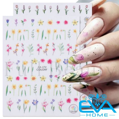  Sticker Dán Móng Tay 3D Chống Nước Hoa flower Collection Hoạ Tiết Hoa Lá Màu Floral Green Leaf CA553 / CA570 