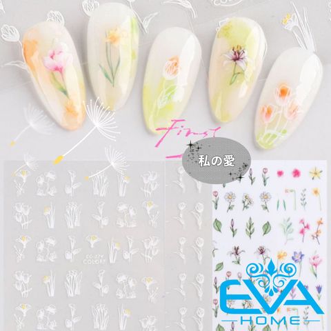  Sticker Dán Móng Tay 3D Chống Nước Hoa flower Collection Hoạ Tiết Hoa Tulip Trắng White Flowers CC074 / CC080 