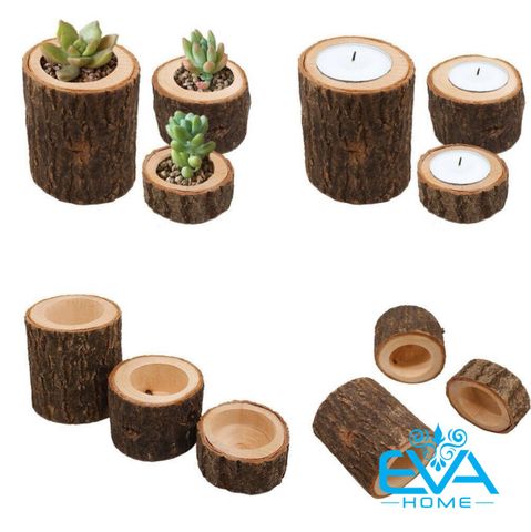  Set 4 Đế Nến Gỗ Wooden Candle Holder 3cm - 5cm - 8m - 11cm Tealight Trang Trí Decor Vintage 