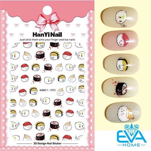  Miếng Dán Móng Tay 3D Nail Sticker Tráng Trí Hoạ Tiết Hoạt Hình Sushi Dễ Thương HY293 