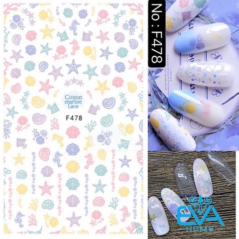  Miếng Dán Móng Tay 3D Nail Sticker Tráng Trí Hoạ Tiết Sinh Vật Biển F478 