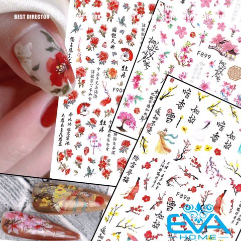  Miếng Dán Móng Tay 3D Nail Sticker Tráng Trí Hoạ Tiết Bông Hoa Đào Phong Cách Trung Hoa F898 / F899 / F900 