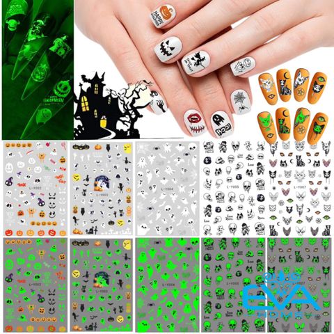  Decal Dán Móng Tay 3D Nail Sticker Chủ Đề Lễ Hội Ma Quỷ Halloween Colecction Hoạ Tiết Dạ Quang Phát Sáng Độc Đáo LY 