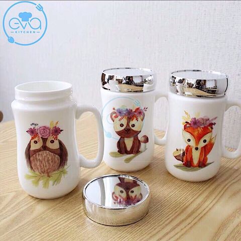  Ly Sứ Giữ Nhiệt Nắp Gương Hoạ Tiết Hoạt Hình woodland friends 