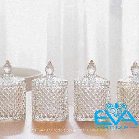  Set 4 Thố Mứt Tết Thuỷ Tinh / Thố Mứt Pha Lê Kim Cương Mini  /Thố Bi Crystal Diamond Jar Mini TG1030-2.5 