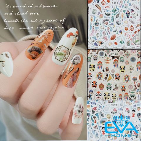  Miếng Dán Móng Tay 3D Nail Sticker Nhân Vật Characters colecction Hoạ Tiết Kinh Kịch Peking Opera F389 / F390 / F391 