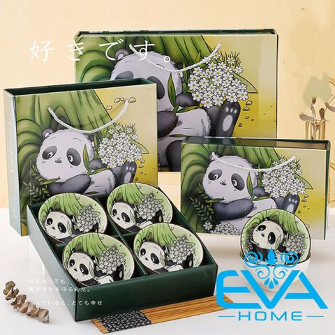  Bộ 6 Chén Sứ Hoạ Tiết Gấu Trúc Panda Phong Cách Nhật Tặng Kèm 6 Đôi Đũa Tre Cao Cấp 