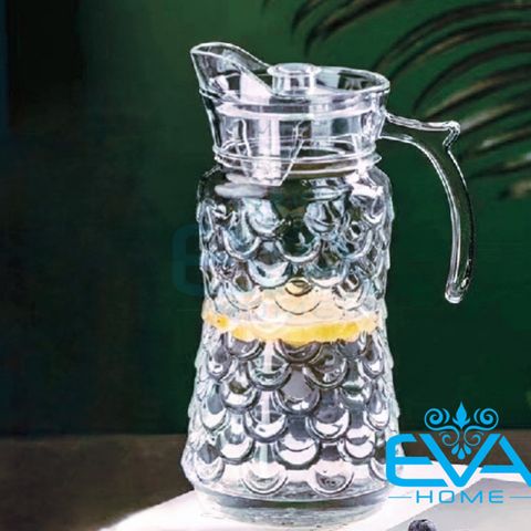  Bình Thuỷ Tinh Đựng Nước 1.7L Quai Cầm Miệng Rót Hoa Văn Vảy Cá YZH34 Scales Pattern Glass Pitcher Jar 1700ML 