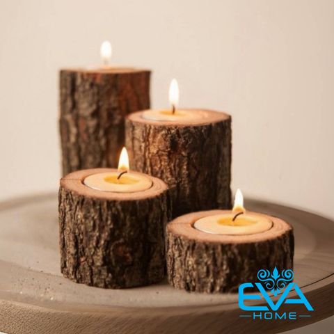  Set 4 Đế Nến Gỗ Wooden Candle Holder 3cm - 5cm - 8m - 11cm Tealight Trang Trí Decor Vintage 